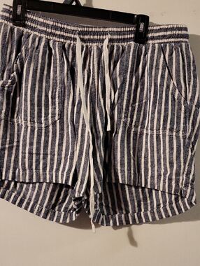 Cato Navy and White Striped Womens Linen Shorts